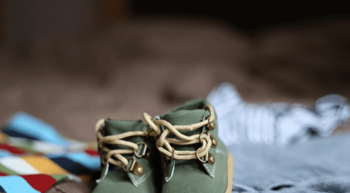 a pair of sage green baby shoes. decorative image