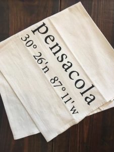 dish towel with Pensacola coordinates