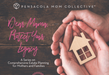Two pairs of hands, one male and one female, cradling a small wooden ornament in the shape of a house. With the text Dear Mama protect your legacy: a series on comprehensive estate planning for families. Sponsored by Chase & Ralls law firm