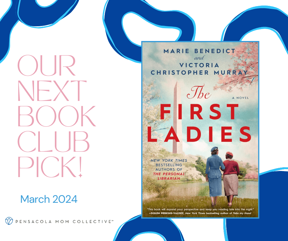 The cover of the book, First Ladies, with text that says "our next book club pick. March 2024" 